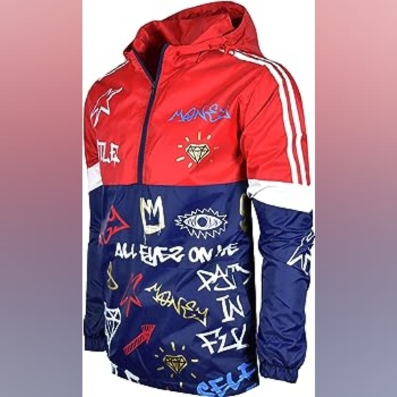 New Men's Graffiti Lightweight Urban Windbreaker Hoodie Multiple Sizes - Picture 1 of 6